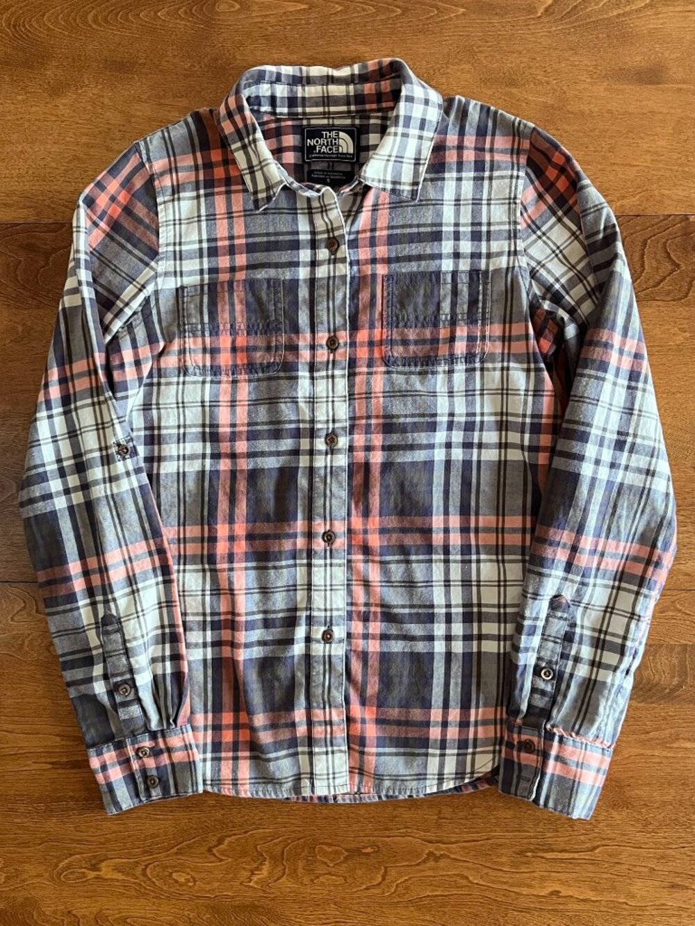 The North Face pink and navy blue flannel shirt S